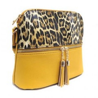 HY5245-MUSTARD LEOPARD VEGAN LEATHER CROSSBODY BAG